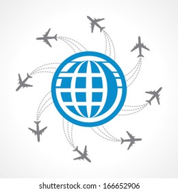 Airplanes flying around the world -  vector illustration