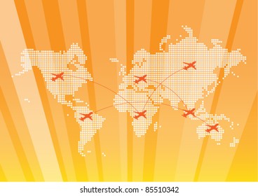 Airplanes flying over the world