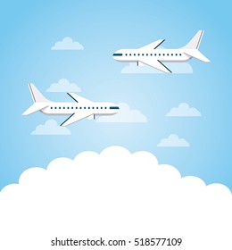 airplanes flying in the sky. colorful design. vector illustration