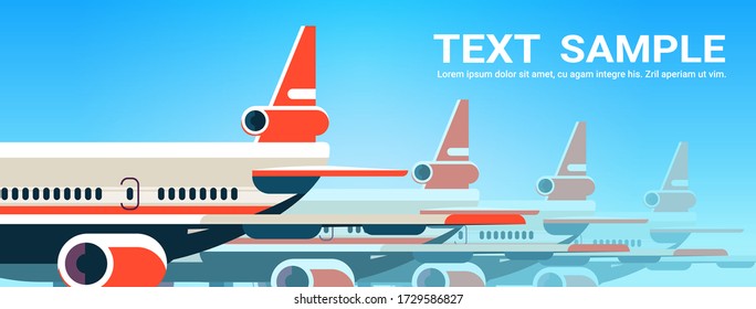 airplanes flying in sky express air delivery shipping international transportation concept horizontal copy space vector illustration