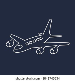 Airplanes Flying Vector icon & white outline or stroke line contour art. plane flies & lands emblem. aviation sign or symbol airline in Airport Illustration flat design. transportation isolated simple