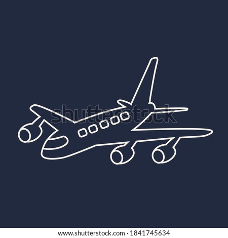 Airplanes Flying Vector icon & white outline or stroke line contour art. plane flies & lands emblem. aviation sign or symbol airline in Airport Illustration flat design. transportation isolated simple