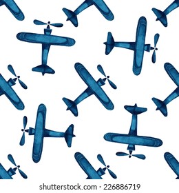 Airplanes, gliders, sky, watercolor pattern, seamless background. 