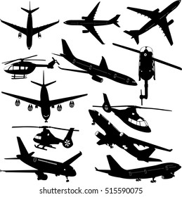 airplanes and helicopter collection - vector