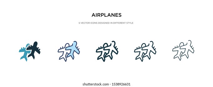 airplanes icon in different style vector illustration. two colored and black airplanes vector icons designed in filled, outline, line and stroke style can be used for web, mobile, ui