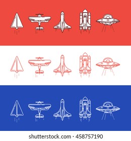 Airplanes icons. Vector set.