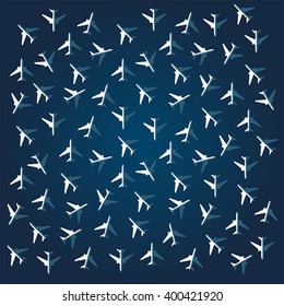 Airplanes illuminated by the sun. Background. Vector with gradient.