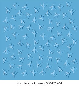 Airplanes illuminated by the sun. Background. Simple vector.