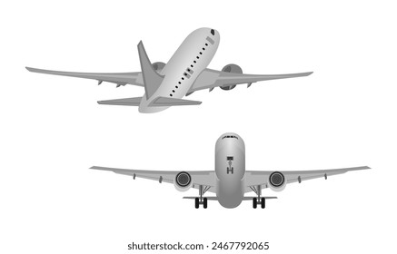 airplanes landing and take off. vector illustration isolated on white background.