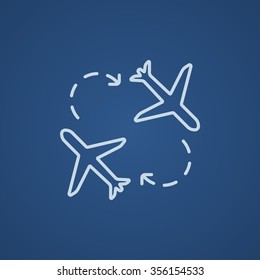 Airplanes line icon for web, mobile and infographics. Vector light blue icon isolated on blue background.