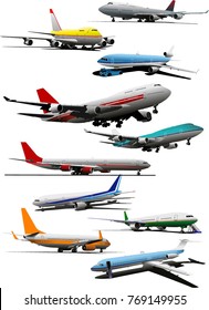 

Airplanes models collection realistic colored design
