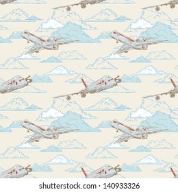 Airplanes on cloudy backgorund card