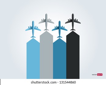 Airplanes on gray background. Vector illustration.