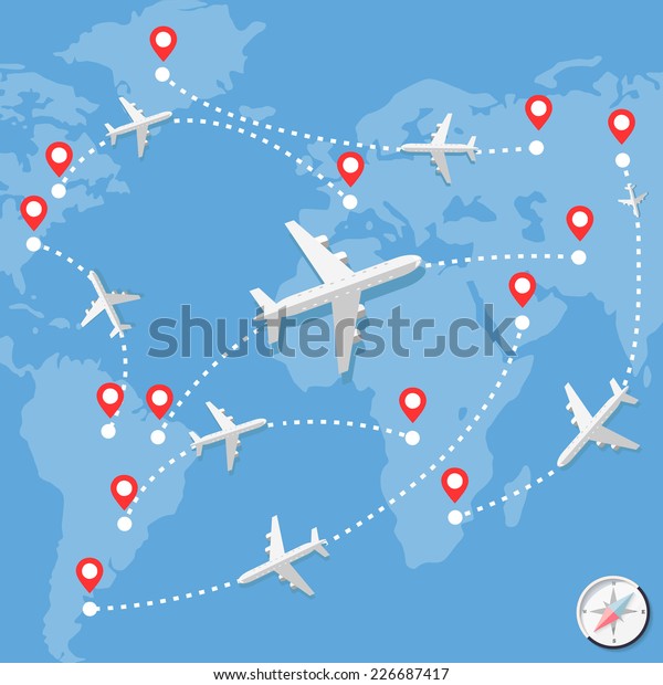 Airplanes Over Blue Map Routes Over Stock Vector (Royalty Free) 226687417