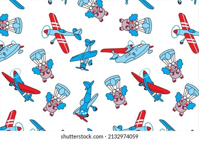 Airplanes Para suit Kids Seamless All Over Print T-Shirt Print Design Vector Illustration 