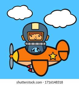 airplanes and pilot on blue background, colorful illustration