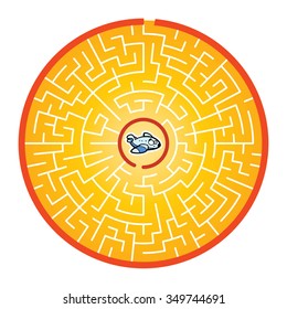 Airplane's Round Maze Game (help the airplane crew find way out of the maze - Maze vector puzzle)