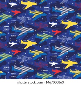 Airplanes seamless pattern geometric style design