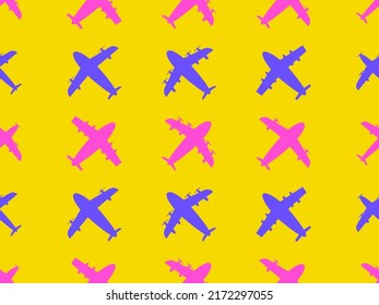 Airplanes seamless pattern. Multicolored contours of aircraft with turbines and propellers. Aircraft design for posters, banners and promotional items. Vector illustration