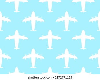 Airplanes seamless pattern. White contours of airplanes with turbines and propellers on a blue background. Aircraft design for posters, banners and promotional items. Vector illustration