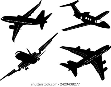 airplanes set silhouette, on white background vector