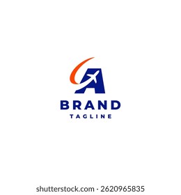 Airplanes Sign in Initial A Letter Logo Design. Letter A With Airplane Silhouette Inside Logo Design.