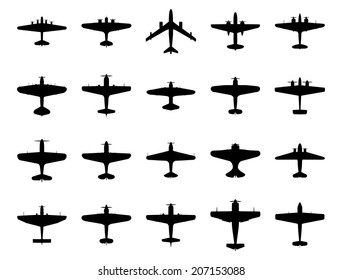 Airplanes silhouette set. Isolated on white background. Vector EPS10.