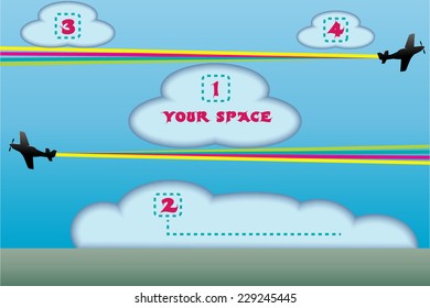Airplanes in the sky with copy space in clouds/Airplane info graphic/Vector design