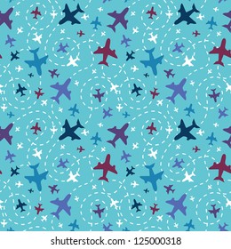 Airplanes in the sky seamless pattern background