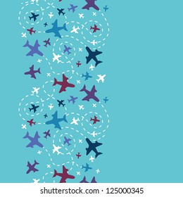 Airplanes in the sky vertical seamless pattern background border