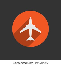 Airplanes top flat white icon on gray background. Button with long shadow. Vector EPS10