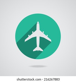 Airplanes top plane icon flat, plane icon white, plane icon on gray background. Button plane icon with long shadow. Vector plane icon EPS10