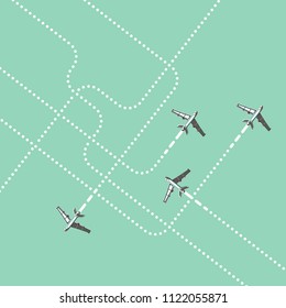 Airplanes with trails. Tracking. Vector illustration. 