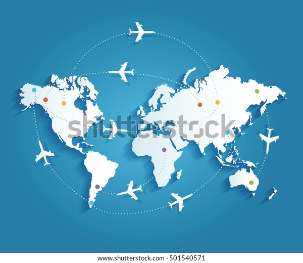 Airplanes Trajectories On World Map Vector Stock Vector (Royalty Free ...