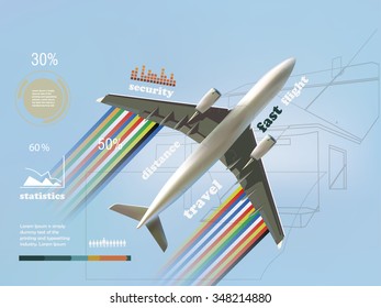 Airplanes and travel infographics, safety statistics for flights, travel template, airplane design