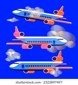 Airplanes with travelers to different countries and continents