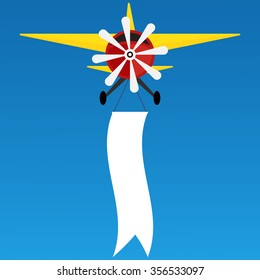 Airplanes with two color banners for text banners on blue background.