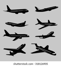 Airplanes vector black and white image design set for your illustration, postcards, posters, sticker, label and other design need. . 