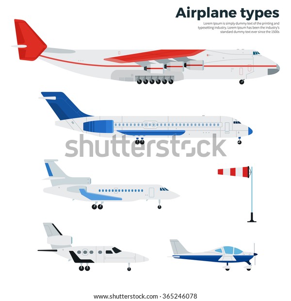 飛行機のベクター画像フラットイラスト 現代の飛行機 航空会社のバナーのアイコン 白い背景に数種類の現代航空機 のベクター画像素材 ロイヤリティフリー