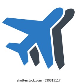 Airplanes vector icon. Style is flat bicolor smooth blue symbol, rounded angles, white background.