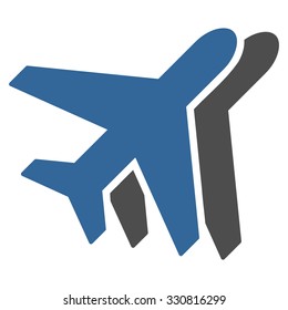 Airplanes vector icon. Style is flat bicolor cobalt and gray symbol, rounded angles, white background.