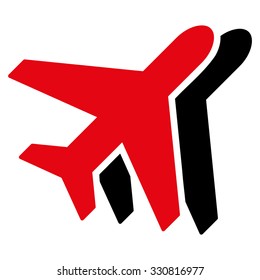 Airplanes vector icon. Style is flat bicolor intensive red and black symbol, rounded angles, white background.