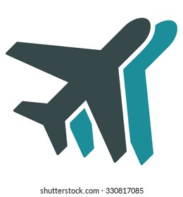 Airplanes vector icon. Style is flat bicolor soft blue symbol, rounded angles, white background.
