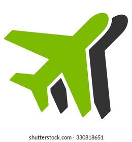 Airplanes vector icon. Style is flat bicolor eco green and gray symbol, rounded angles, white background.