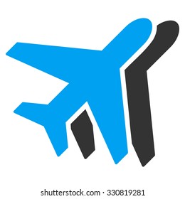 Airplanes vector icon. Style is flat bicolor blue and gray symbol, rounded angles, white background.