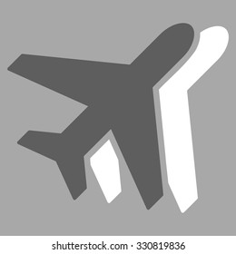 Airplanes vector icon. Style is flat bicolor dark gray and white symbol, rounded angles, silver background.