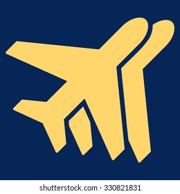 Airplanes vector icon. Style is flat yellow symbol, rounded angles, blue background.
