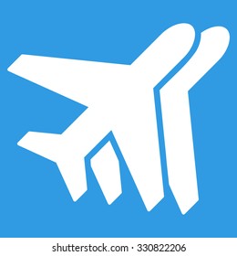 Airplanes vector icon. Style is flat white symbol, rounded angles, blue background.