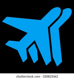 Airplanes vector icon. Style is flat blue symbol, rounded angles, black background.