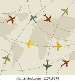 airplanes vintage over map background. vector illustration